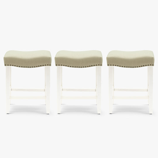 Lenox 24" Upholstered Saddle Seat Antique White Counter Stool (Set of 3)