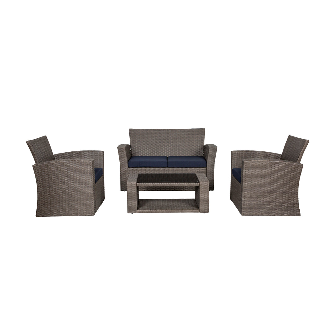 Coastal 4-Piece set Gray color base Outdoor / Patio Wicker Rattan Conversation Sofa set with cushions and a Coffee table ( 4 seater )
