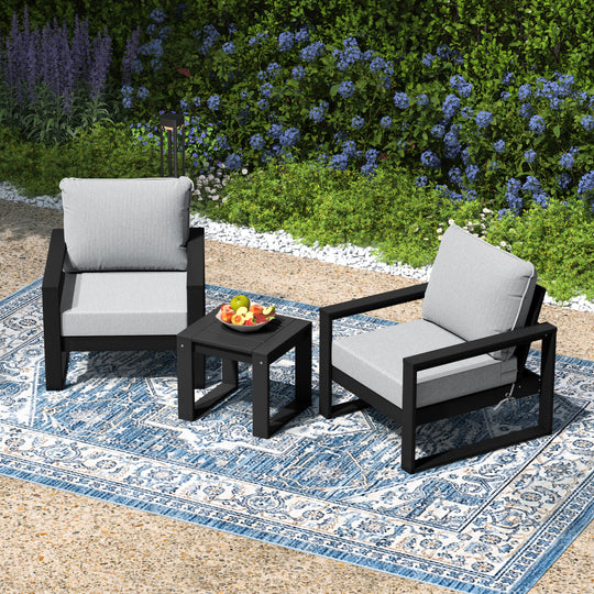 Montara Outdoor Modern 3-Piece HDPE Patio Sofa Set with Side Table