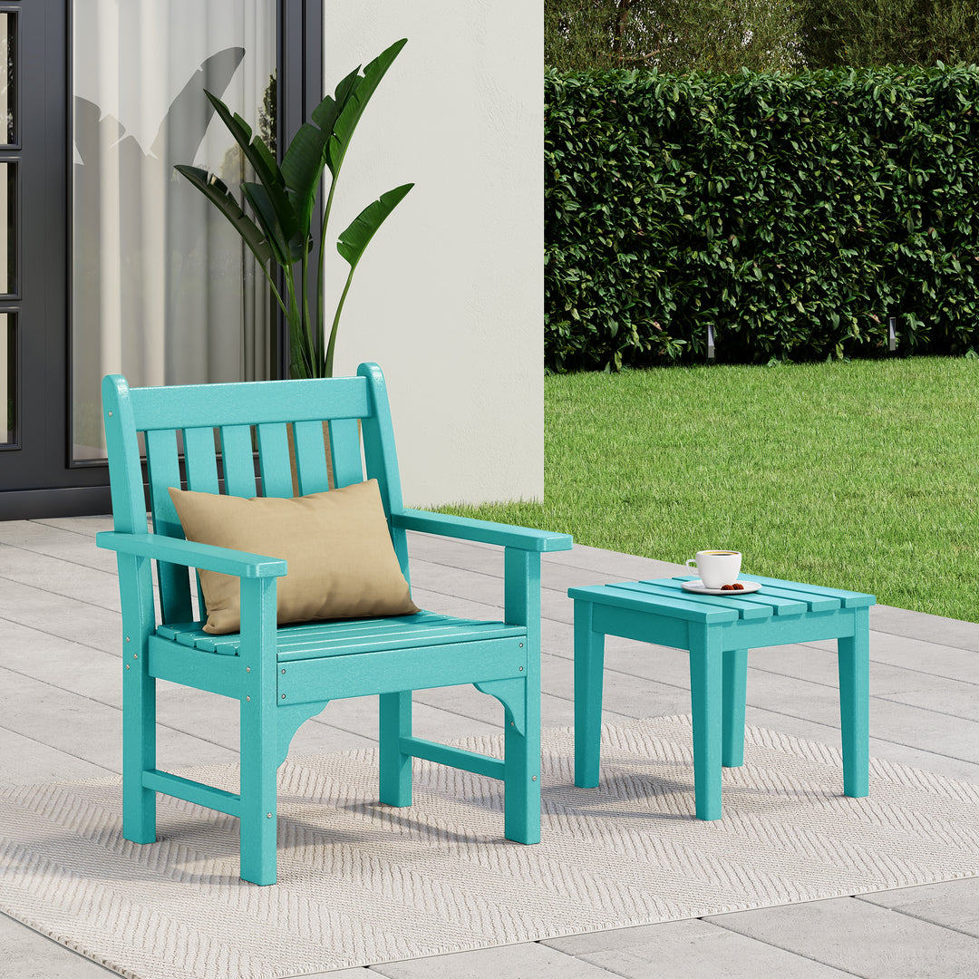 Malibu Outdoor Patio 2-Piece HDPE Adirondack Garden Chair with Square Adirondack Side Table Set