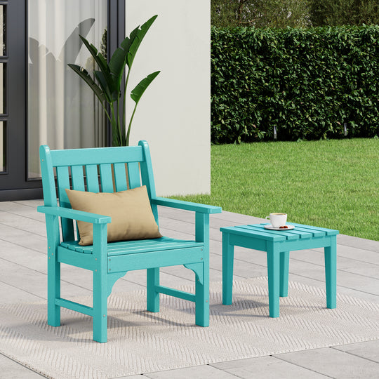 Malibu Outdoor Patio 2-Piece HDPE Adirondack Garden Chair with Square Adirondack Side Table Set