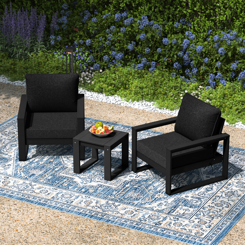 Montara Outdoor Modern 3-Piece HDPE Patio Sofa Set with Side Table