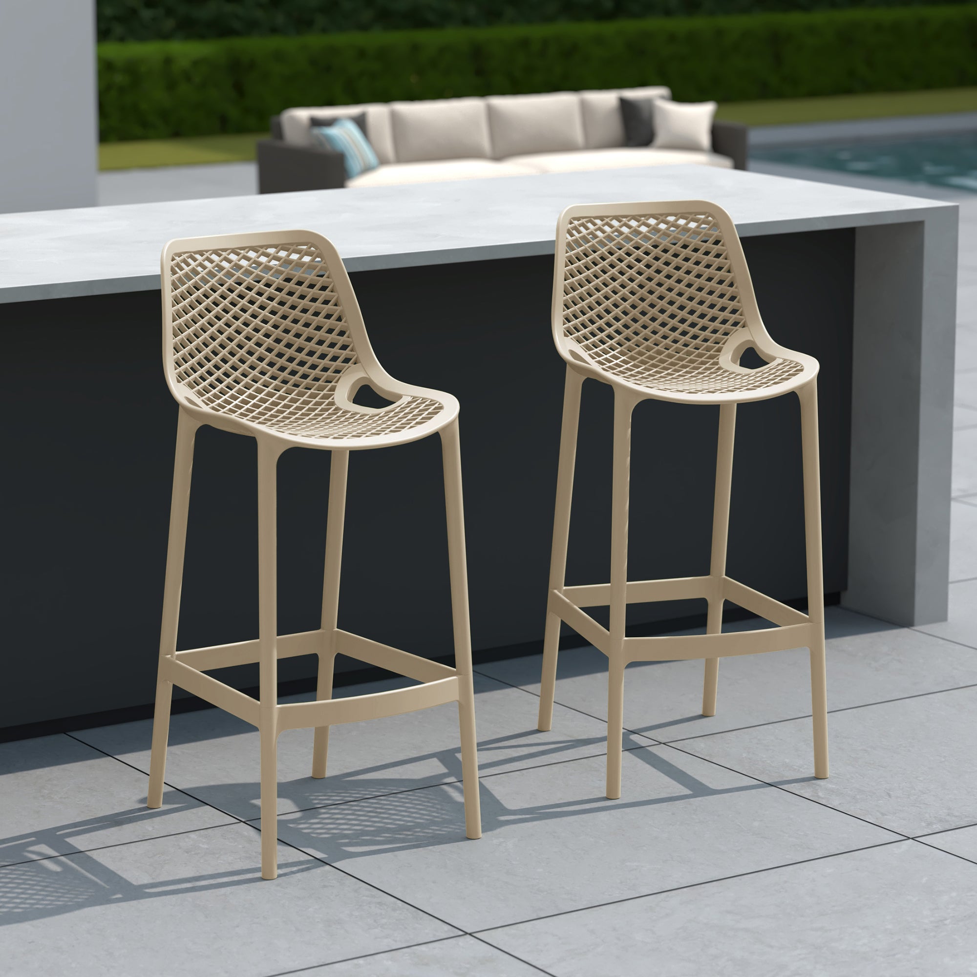 Playa 41.75" Outdoor Modern Polypropylene Plastic Patio Bar Height Stools (Set of 2)