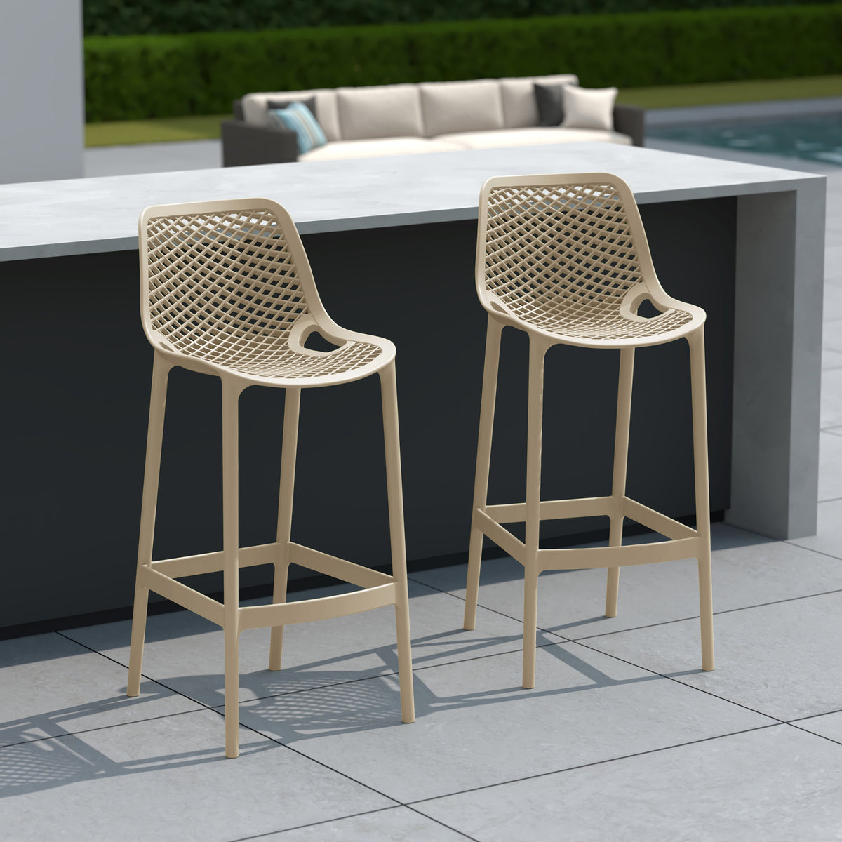 Playa 41.75" Outdoor Modern Polypropylene Plastic Patio Bar Height Stools (Set of 2)