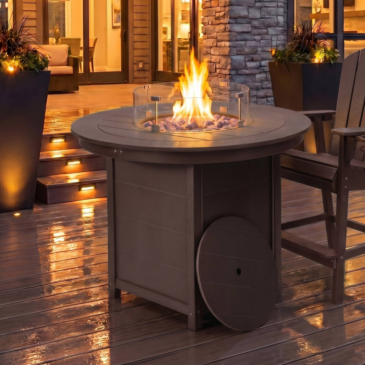 Helios 47" Modern Outdoor Patio Propane Round Counter Height Fire Pit Table