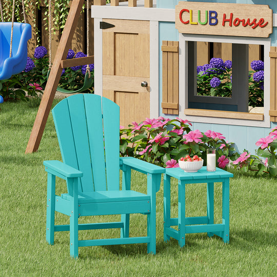 Malibu 2-Piece Kids Outdoor HDPE Adirondack Chair With Square Side Table Set