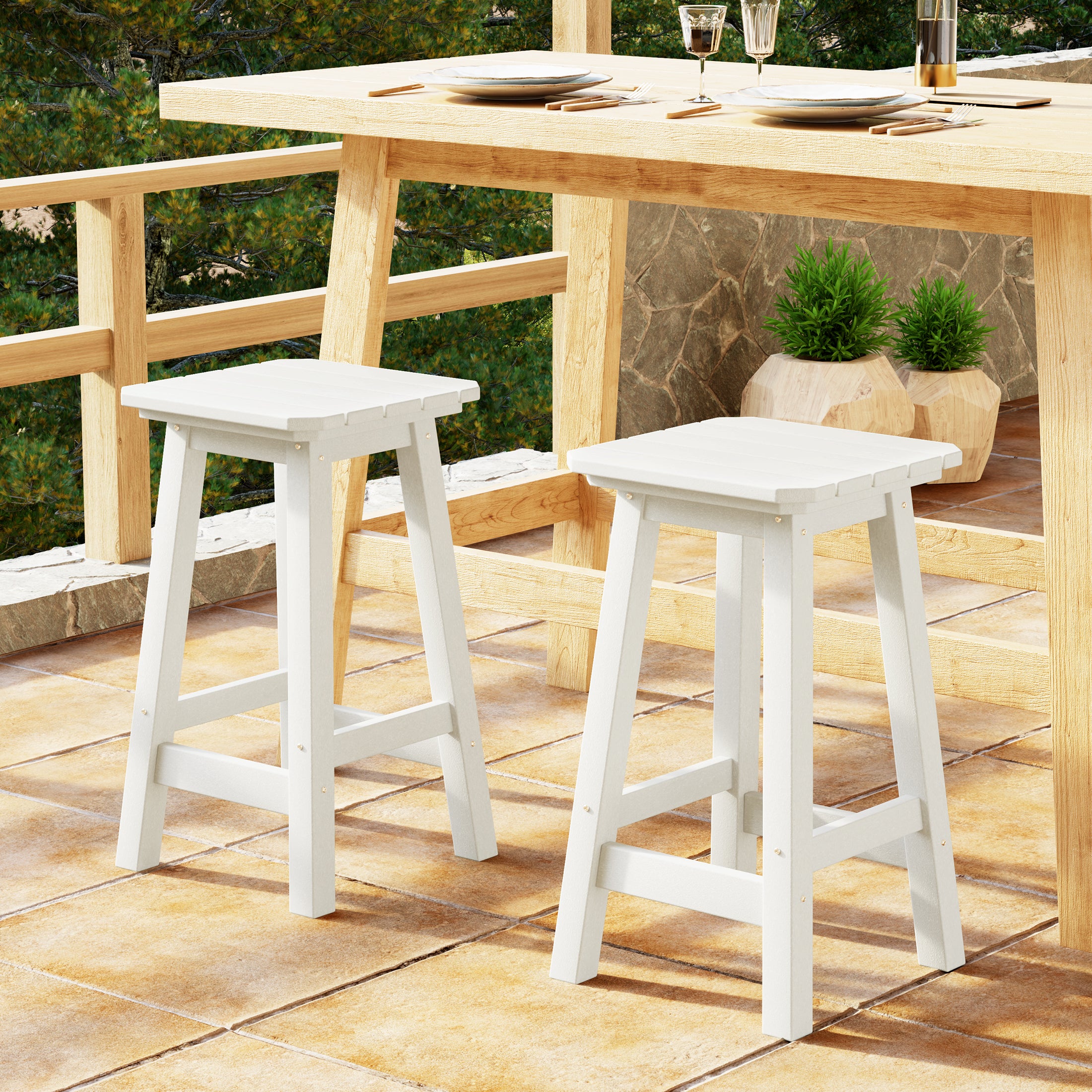 Malibu 24" HDPE Outdoor Patio Counter High Backless Square Bar Stools Set of 2