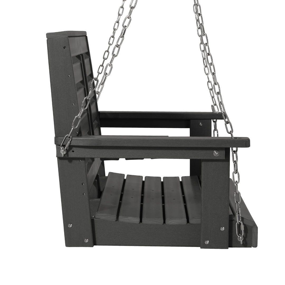 St Charles Outdoor HDPE 54" Front Hanging Porch Swing Bench With Cupholders