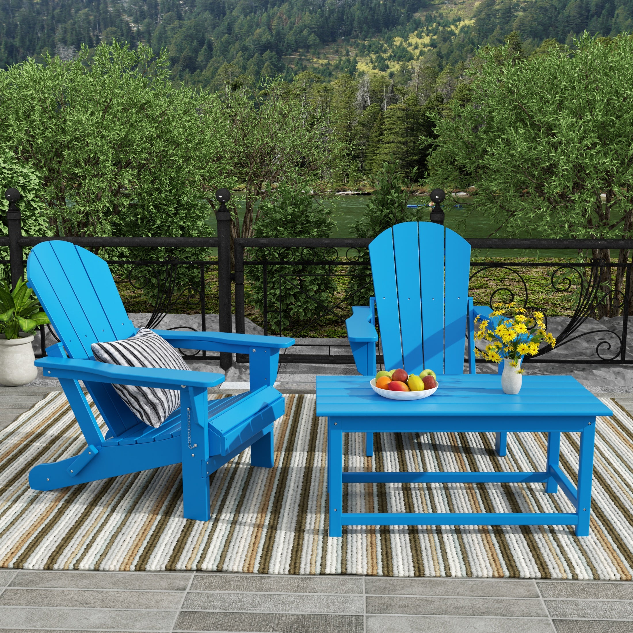 Malibu 3-Piece set Outdoor / Patio Poly Adirondack chair set with a Coffee table ( 2 seater )