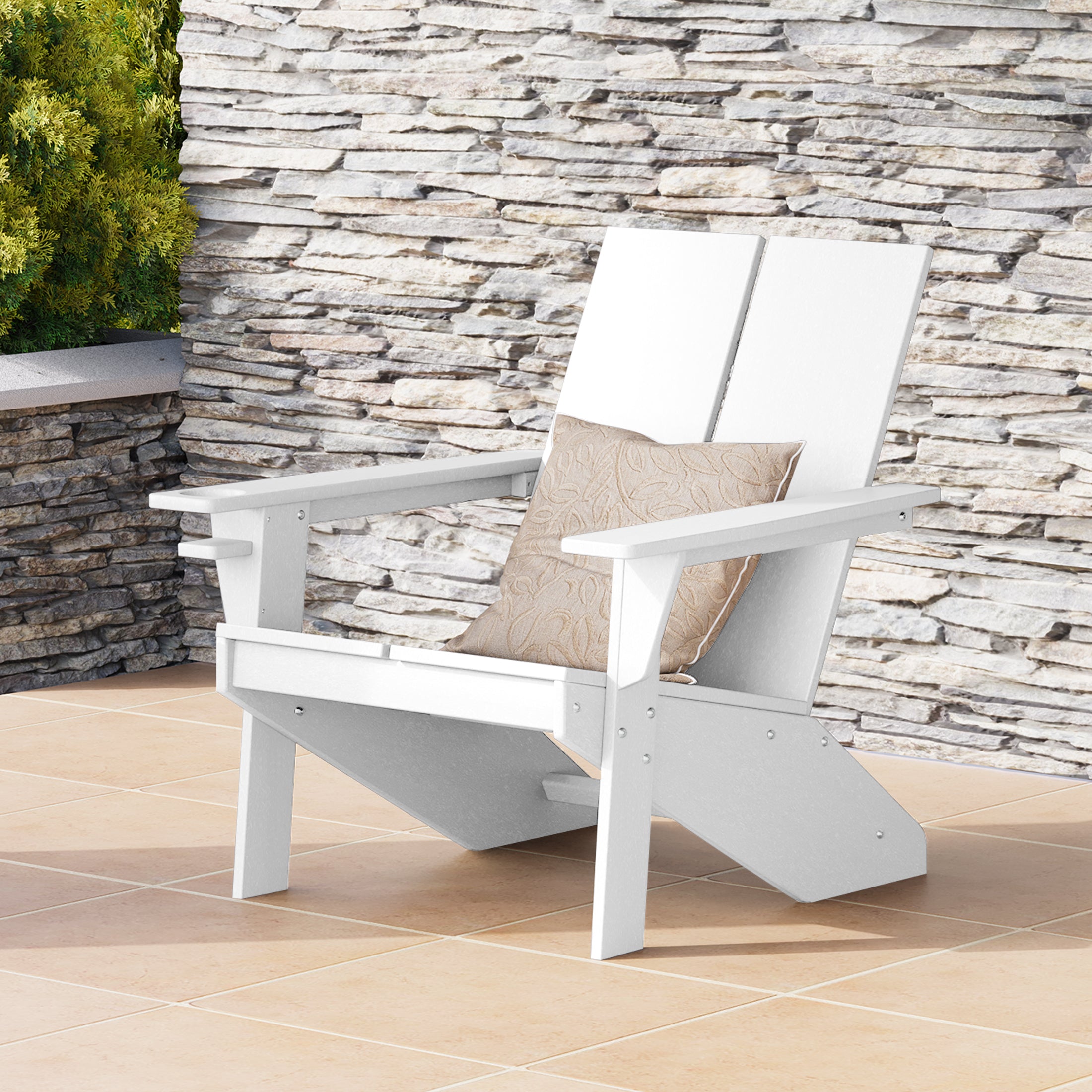 Riviera Outdoor HDPE Modern Adirondack Chair with Cup Holder