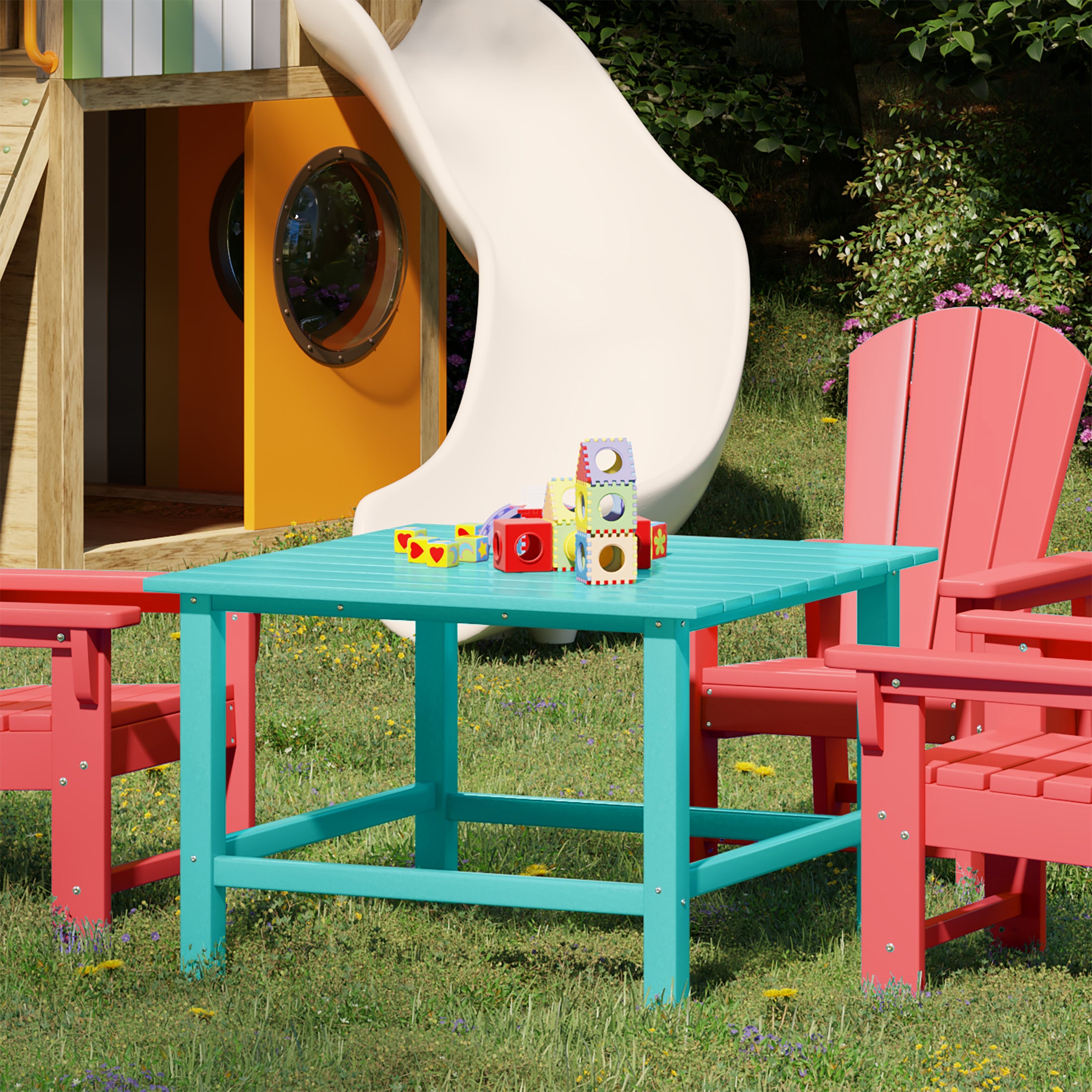 Malibu Kids Outdoor Patio Furniture HDPE 30" Wide Square Dining Table