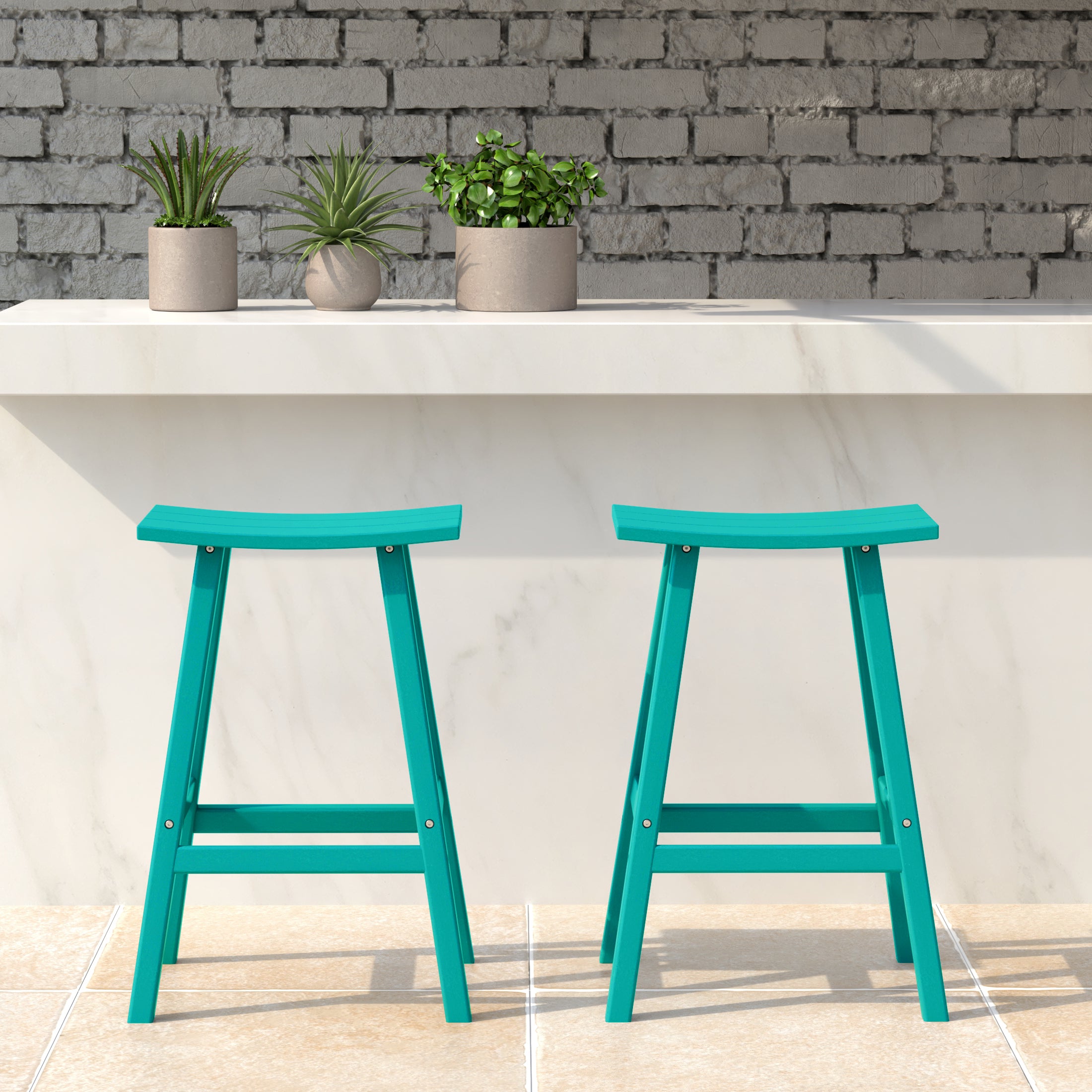 Malibu 24" HDPE Outdoor Patio Counter Height Bar Stools (Set of 2)