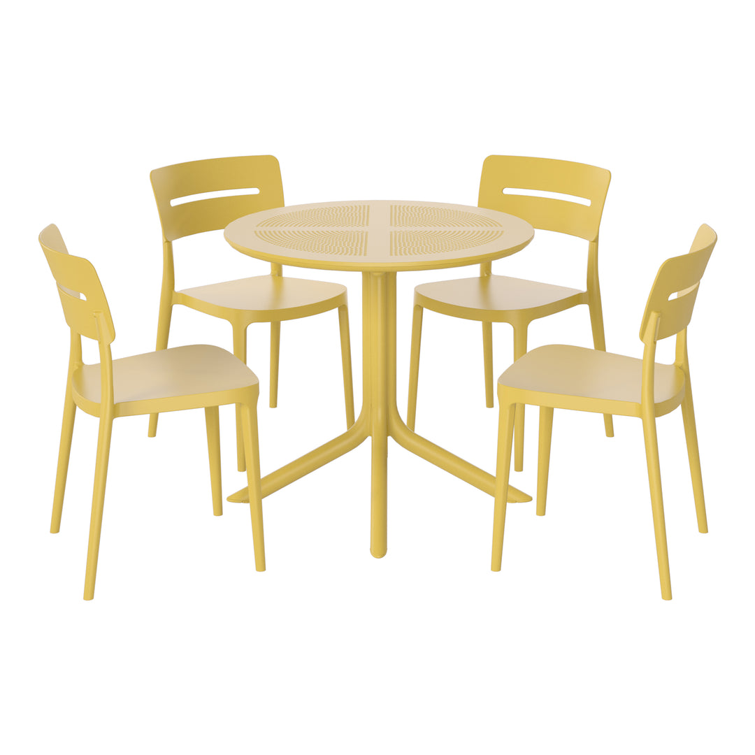 Playa Modern 5-Piece Resin Round Patio Dining Table Set with Stackable Patio Dining Chairs