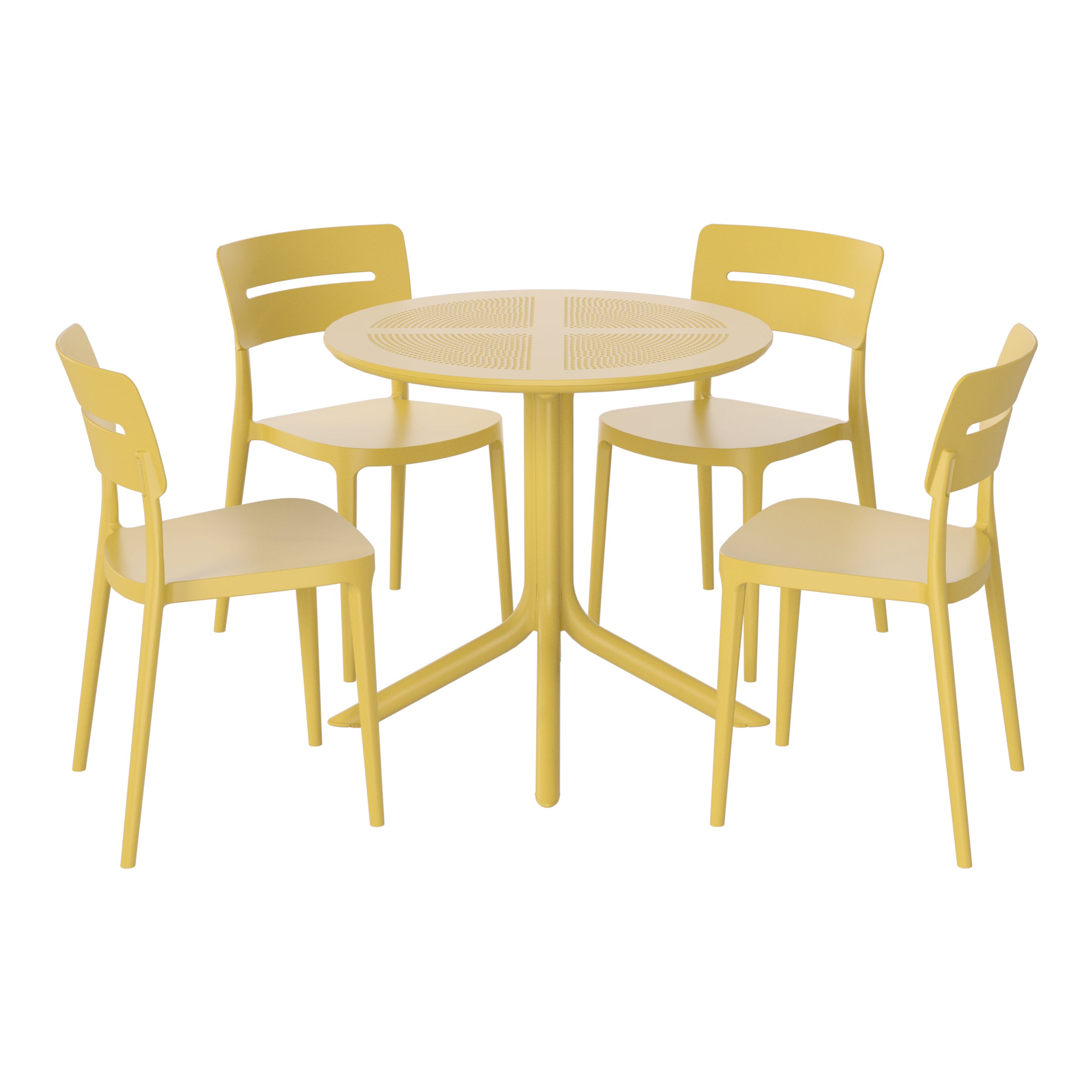 Playa Modern 5-Piece Resin Round Patio Dining Table Set with Stackable Patio Dining Chairs