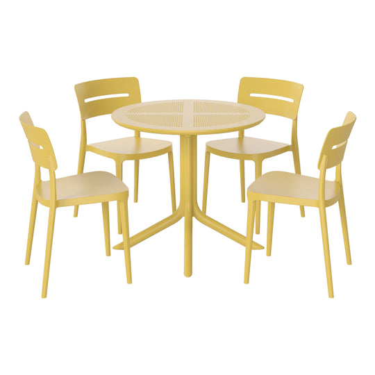 Playa Modern 5-Piece Resin Round Patio Dining Table Set with Stackable Patio Dining Chairs