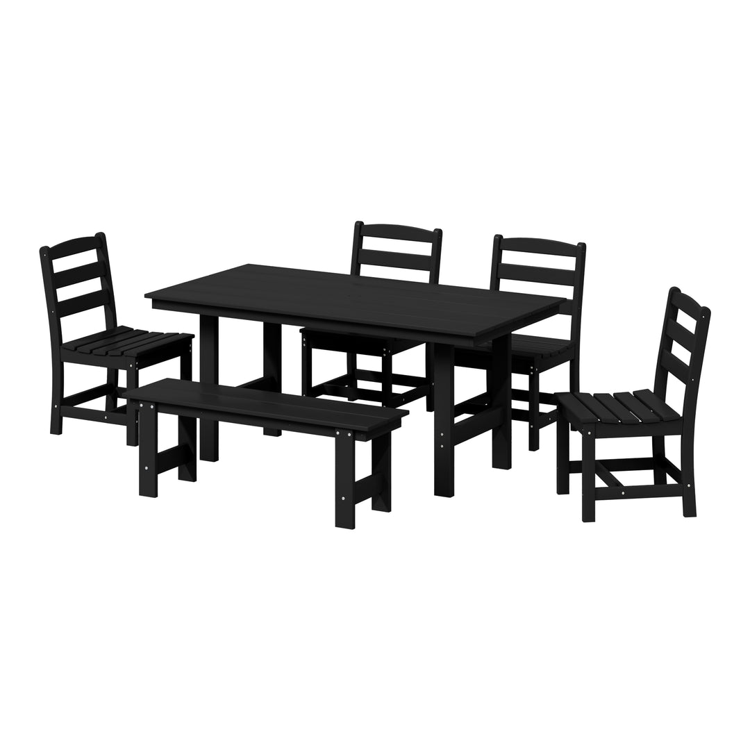 Ashore 6-Piece Outdoor HDPE Rectangular Patio Dining Table Set with Bench