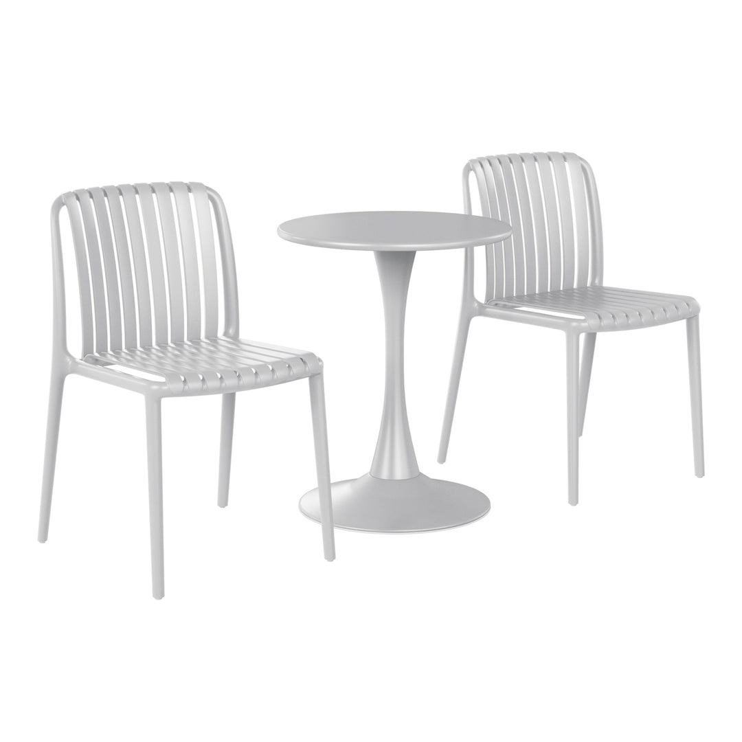 Playa 3-Piece Outdoor Metal Dining Table Set And Stackable Resin Patio Chairs