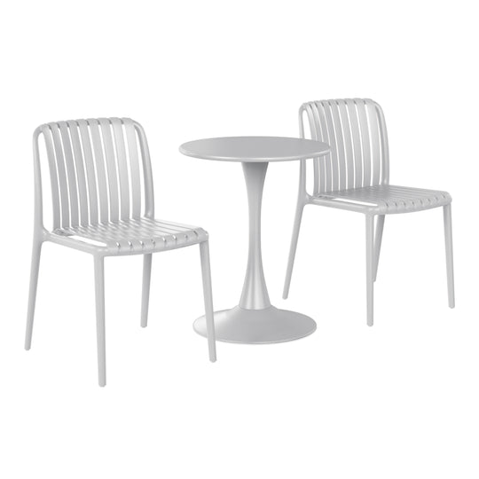 Playa 3-Piece Outdoor Metal Dining Table Set And Stackable Resin Patio Chairs