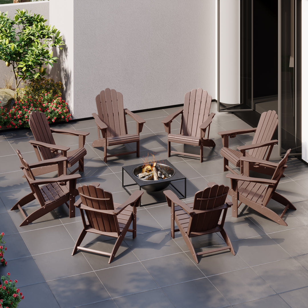 Highland Outdoor Patio HDPE Adirondack Chairs With Cup Holders (Set of 8)