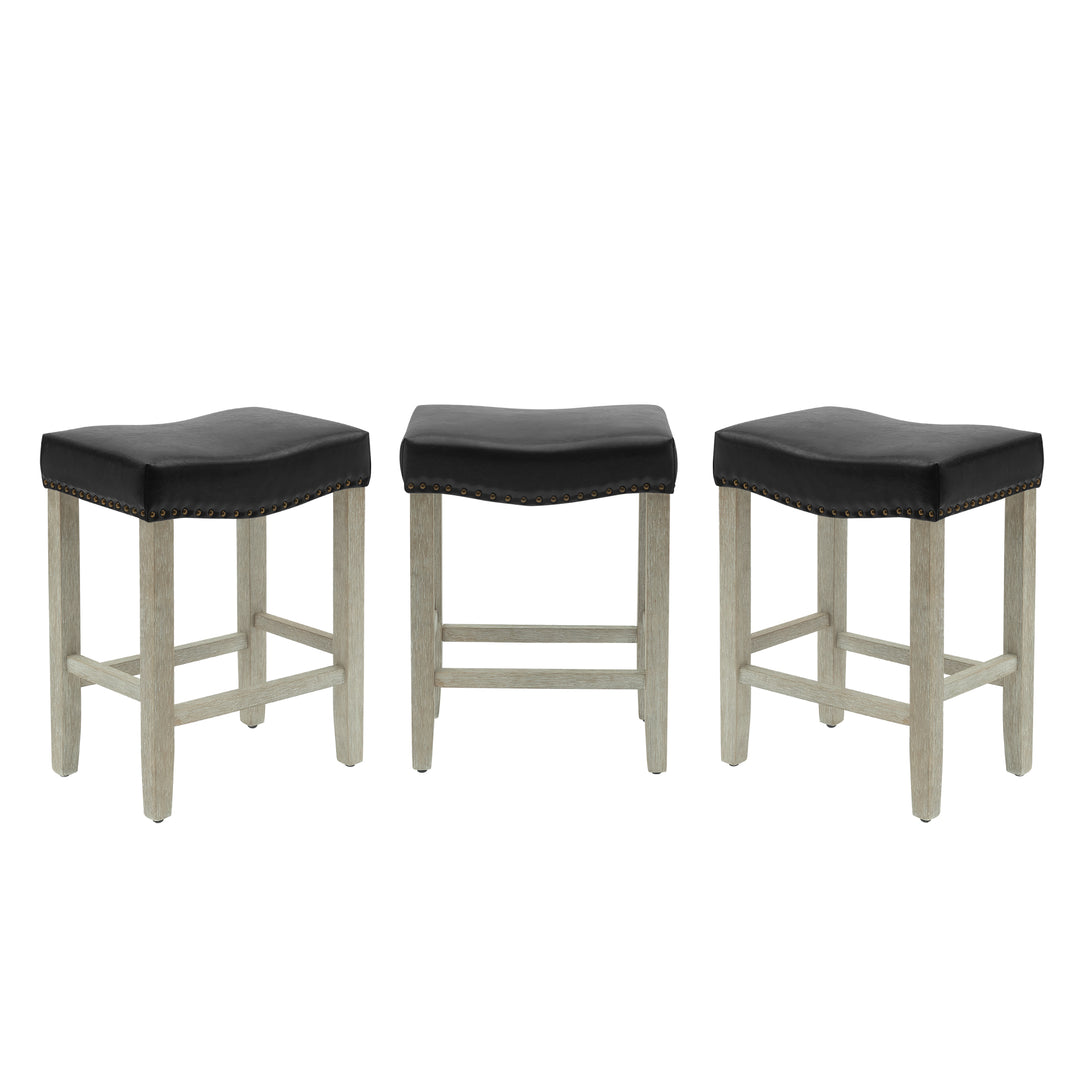 Lenox 24" Upholstered Saddle Seat Antique Gray Counter Stool (Set of 3)