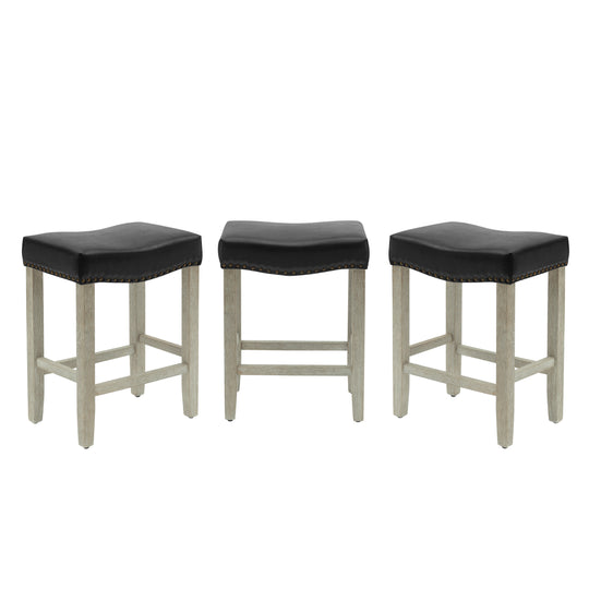 Lenox 24" Upholstered Saddle Seat Antique Gray Counter Stool (Set of 3)