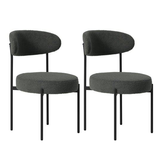 Alexandria Mid-Century Modern Upholstered Sherpa Round Dining Chairs (Set of 2)