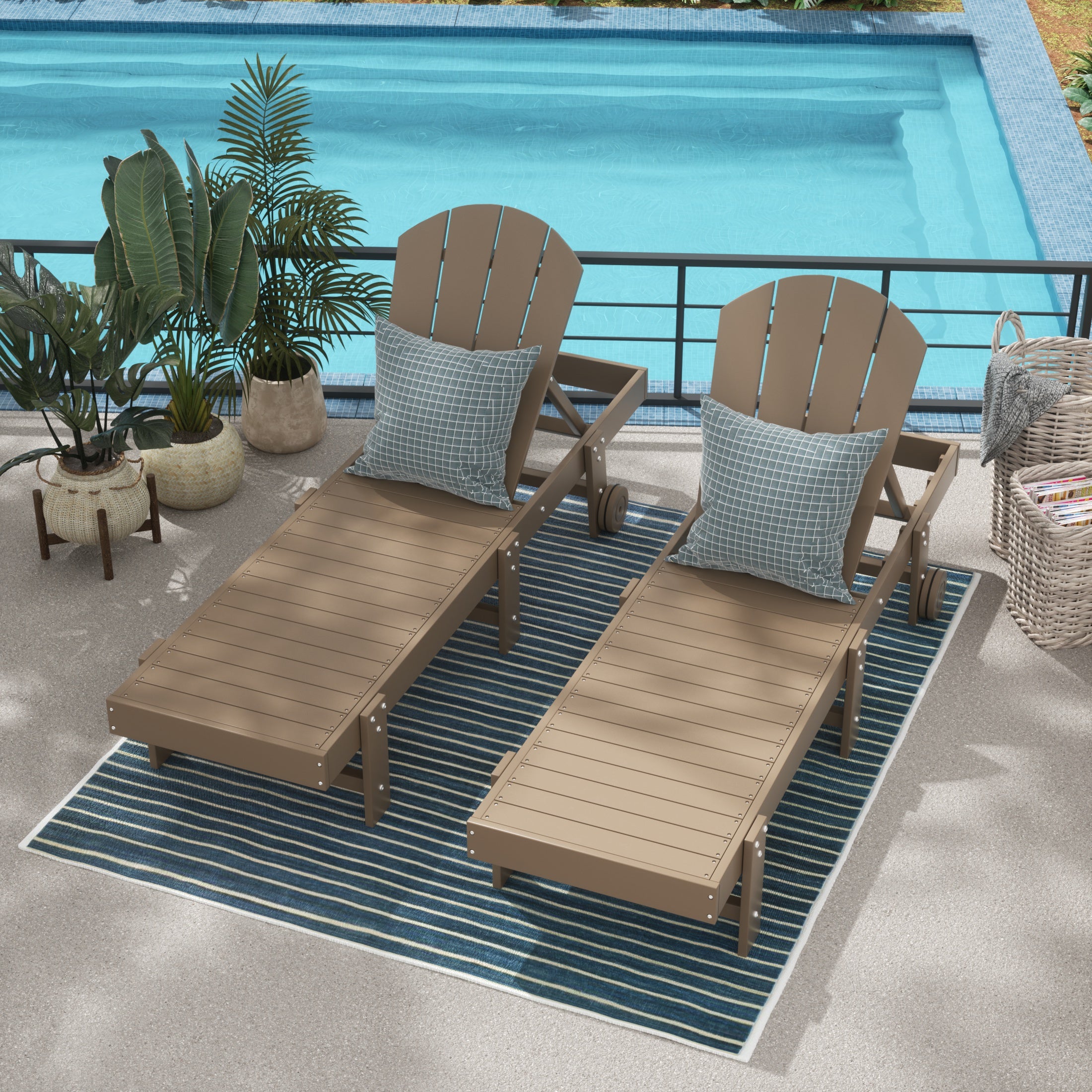 Malibu Adirondack Poly Reclining Chaise Lounge With Wheels (Set Of 2)