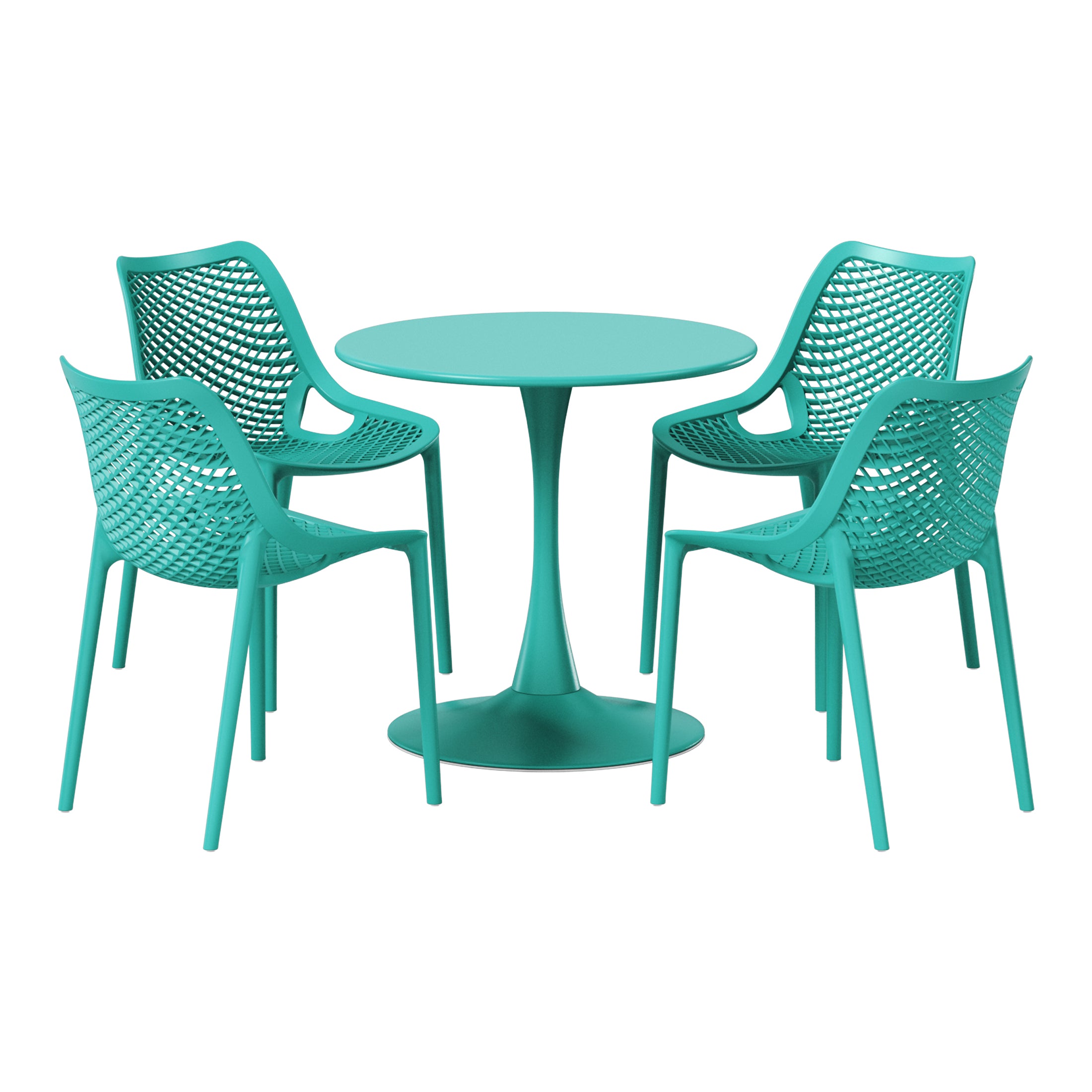 Playa 5-Piece Outdoor Indoor Round Metal Dining Table Set And Stackable Resin Patio Dining Side Chairs