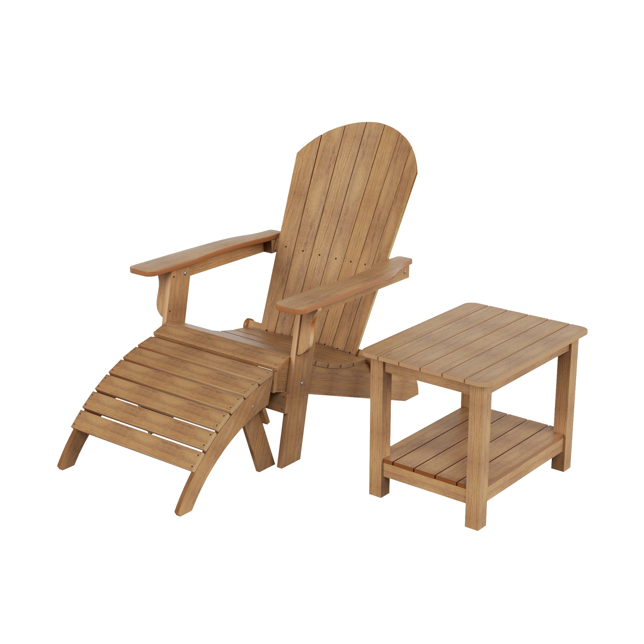 Tuscany 3-Piece HIPS Outdoor Folding Adirondack Seashell Chair With Folding Ottoman And Side Table