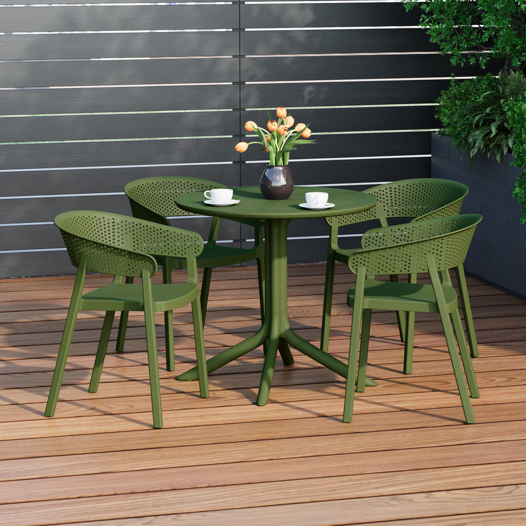 Playa 5-Piece Modern Patio Round Dining Table Set with Stackable Patio Dining Chairs
