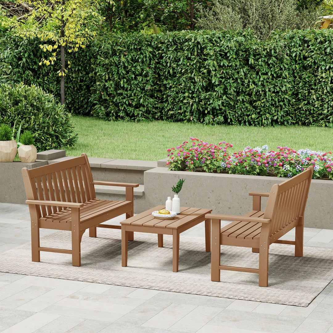 Malibu 3-Piece HDPE Outdoor Patio Furniture Couch and Coffee Table Set