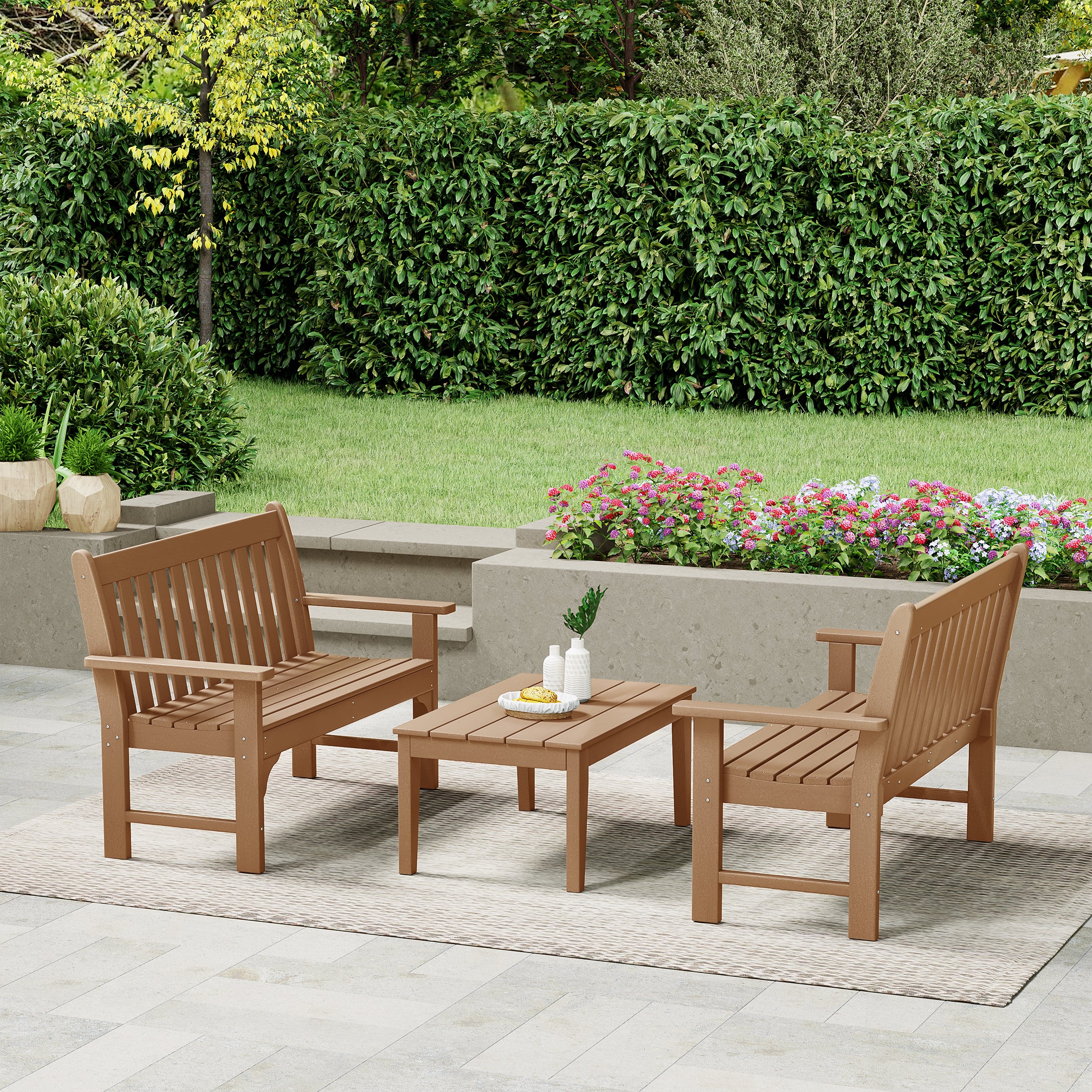 Malibu 3-Piece HDPE Outdoor Patio Furniture Couch and Coffee Table Set
