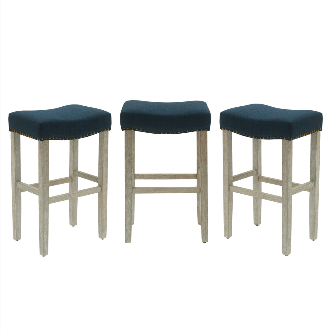 Lenox 29" Upholstered Saddle Seat Antique Gray Counter Stool (Set of 3)