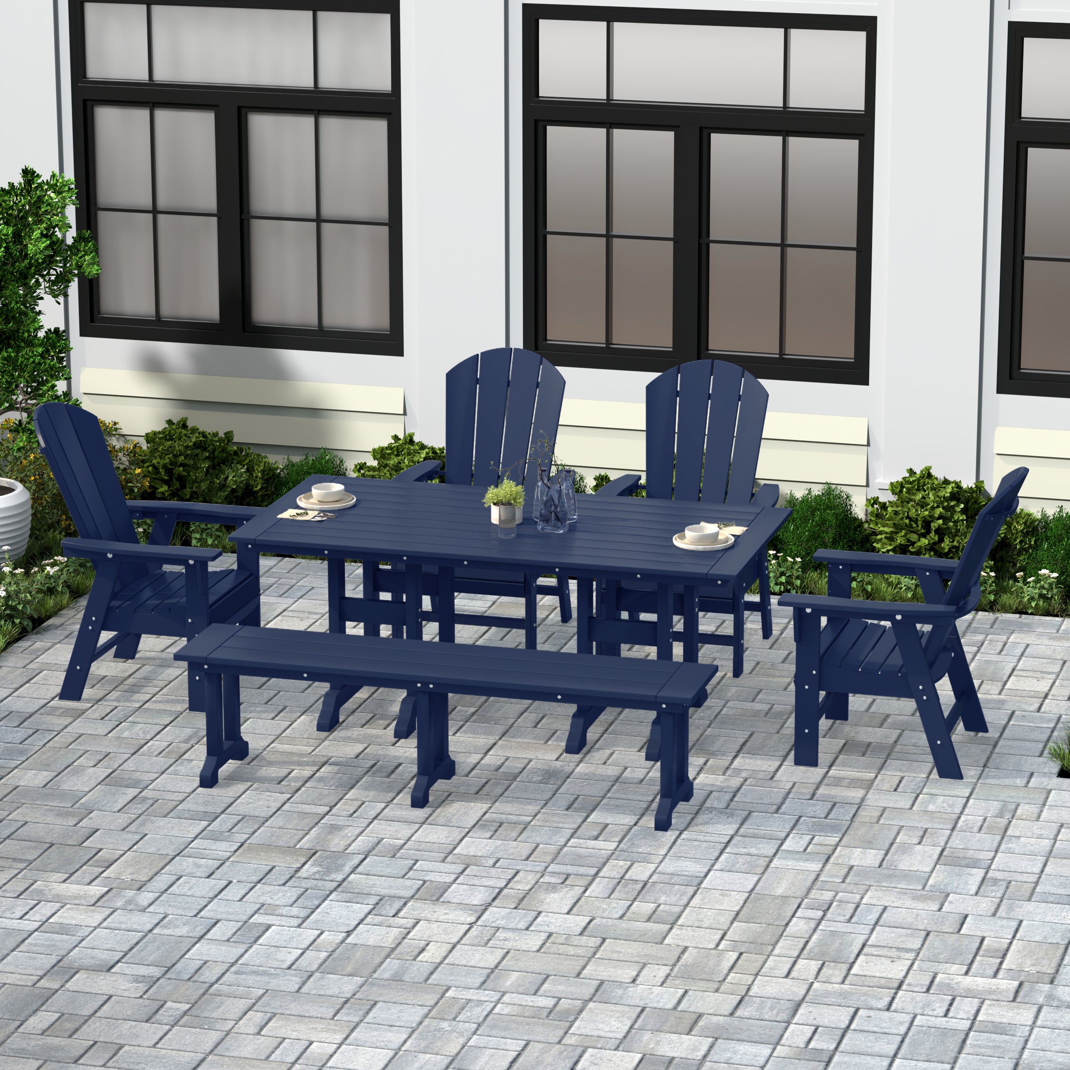 Malibu 6 Piece Outdoor Patio Dining Table and Armchair Dining Bench Set