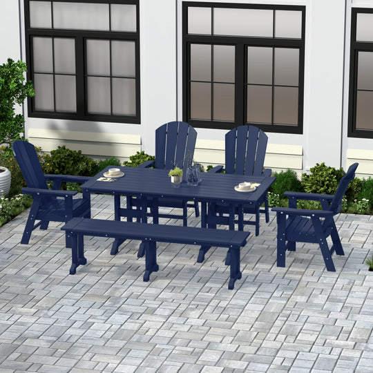 Malibu 6 Piece Outdoor Patio Dining Table and Armchair Dining Bench Set