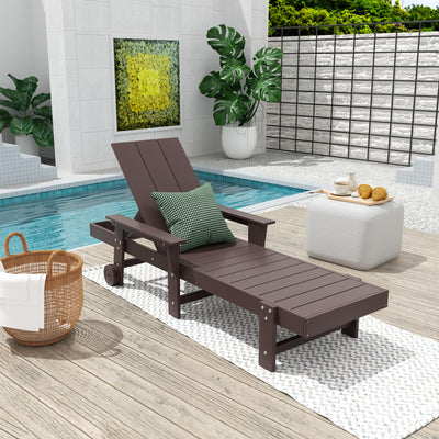 Ashore Modern Reclining Chaise Lounge With Arms & Wheels