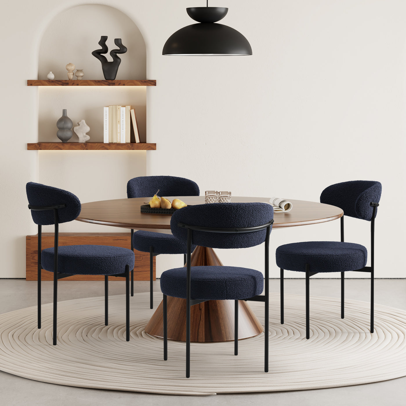 Alexandria Mid-Century Modern Upholstered Sherpa Round Dining Chairs (Set of 4)