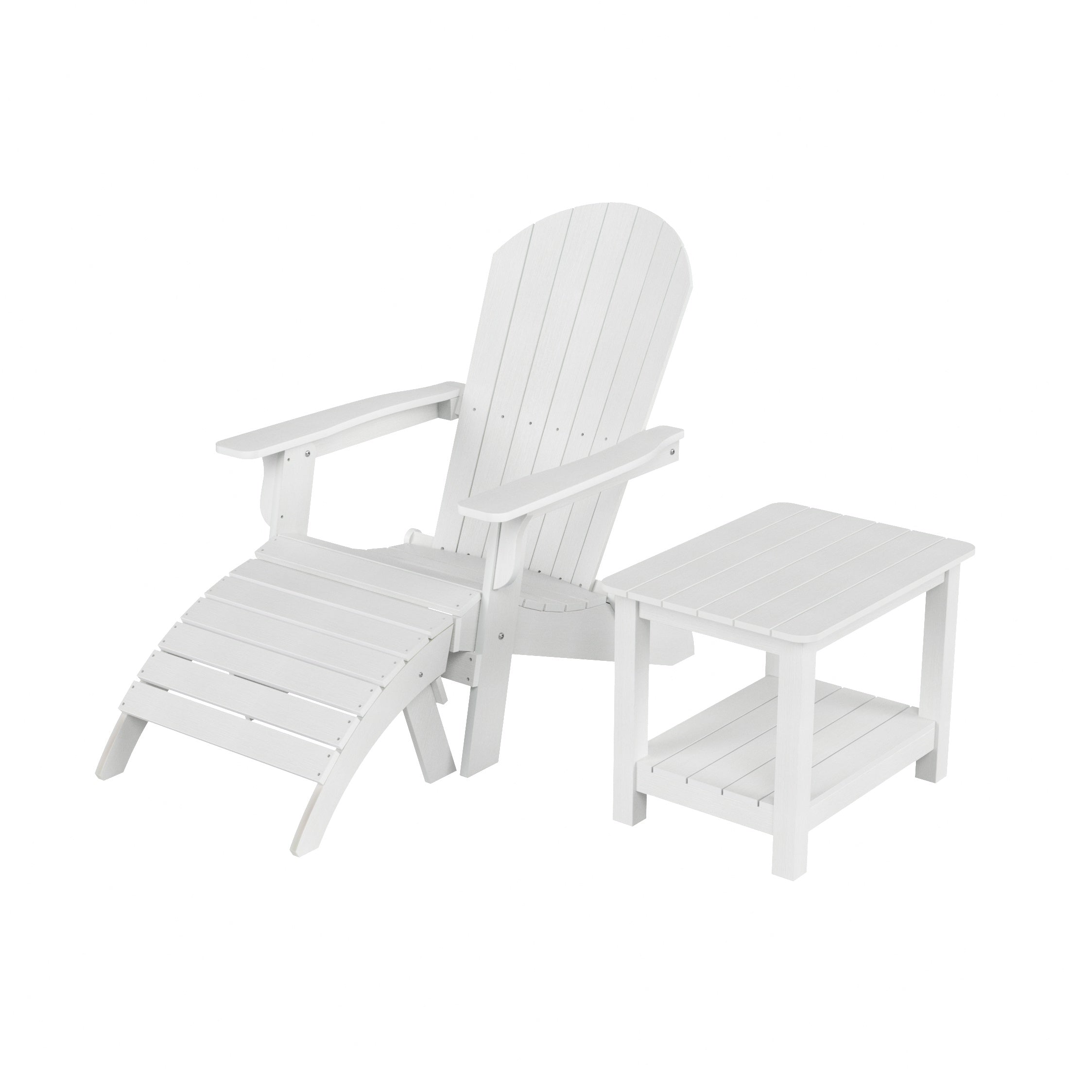 Tuscany 3-Piece HIPS Outdoor Folding Adirondack Seashell Chair With Folding Ottoman And Side Table