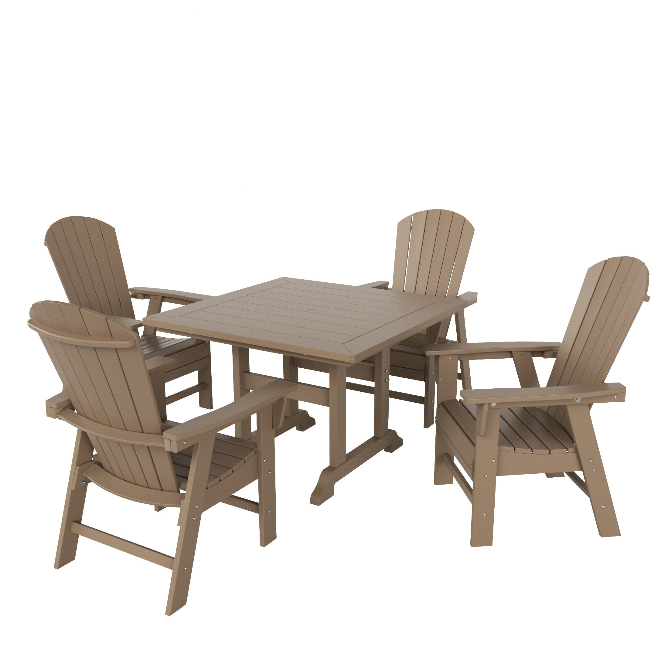 Dylan 5 Piece Outdoor Patio Dining Square Table and Shell Back Armchair Set