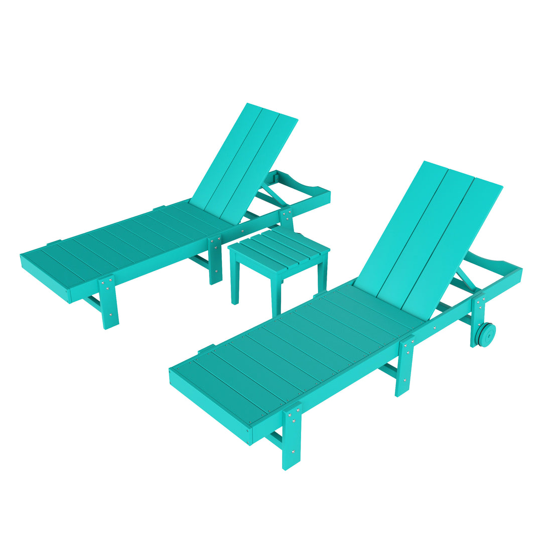 Ashore 3 Piece Modern Poly Reclining Chaise Lounge With Wheels