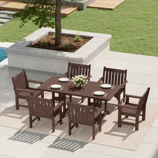 Malibu 7-Piece HDPE Outdoor Dining Patio Table and Chairs Set