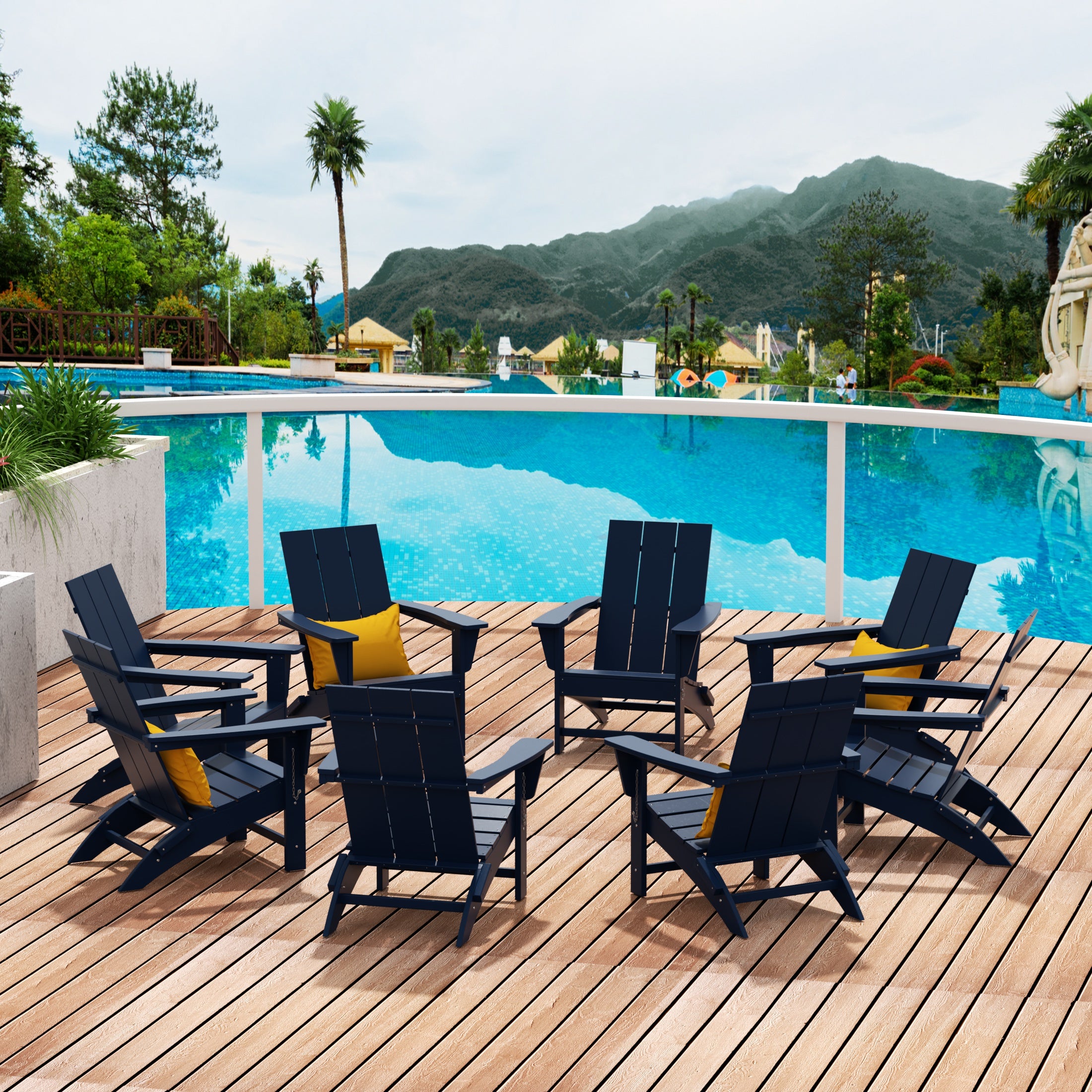 Ashore Modern Poly Folding Adirondack Chair Set (Set of 8)