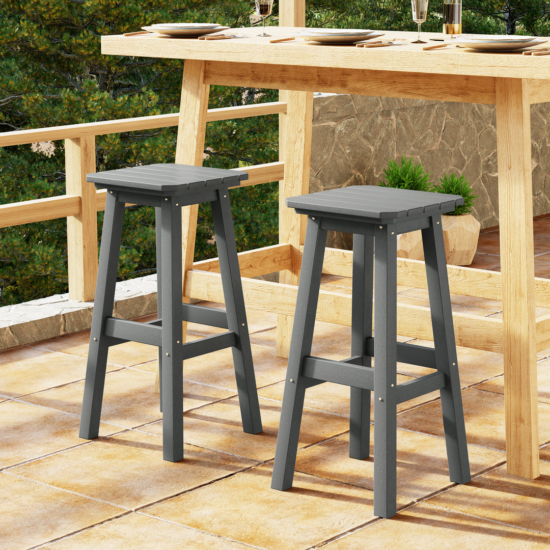 Malibu 29" HDPE Outdoor Patio Square Bar Height Bar Stool (Set of 2)