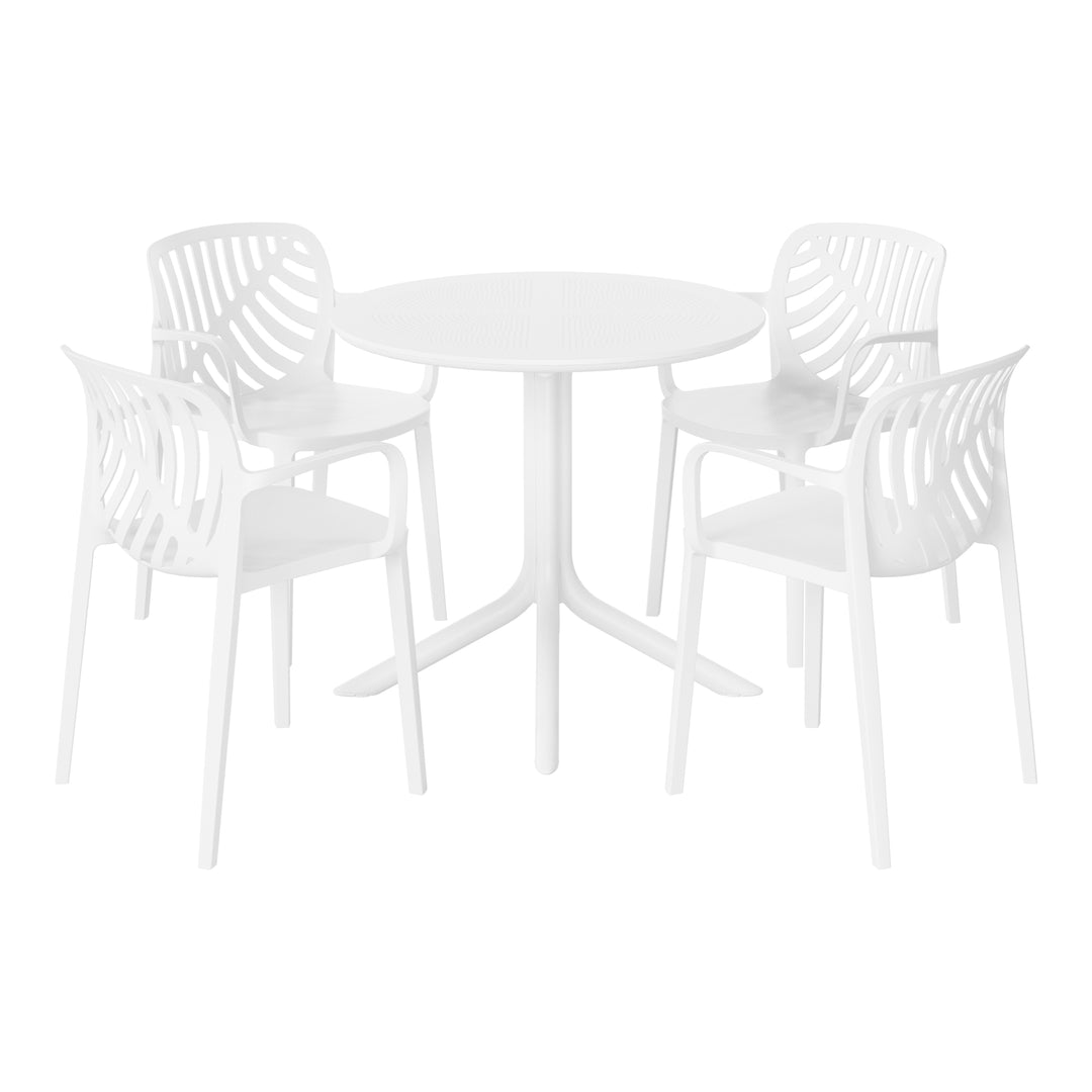 Playa 5-Piece Outdoor Resin Round Patio Dining Table Set with Modern Stackable Patio Dining Chairs