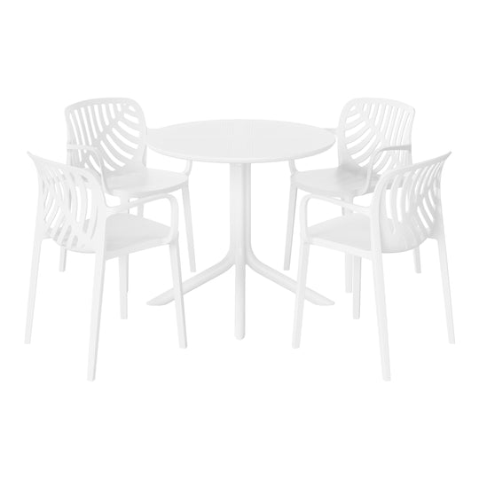 Playa 5-Piece Outdoor Resin Round Patio Dining Table Set with Modern Stackable Patio Dining Chairs