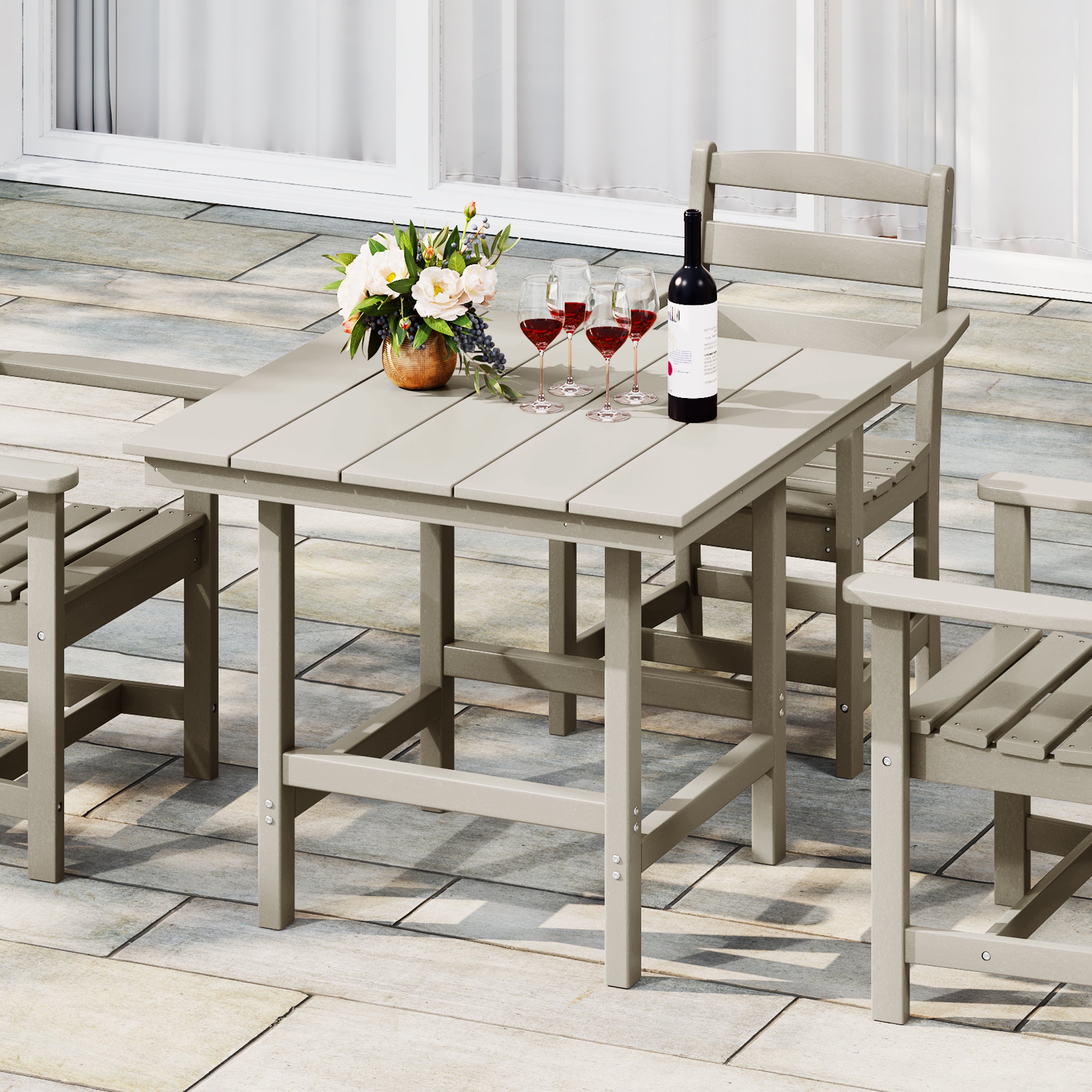 Ashore Outdoor HDPE 36" Square Patio Dining Table with Umbrella Hole