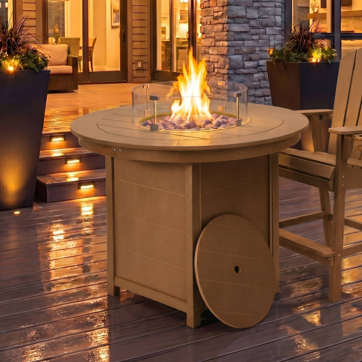Helios 47" Modern Outdoor Patio Propane Round Counter Height Fire Pit Table