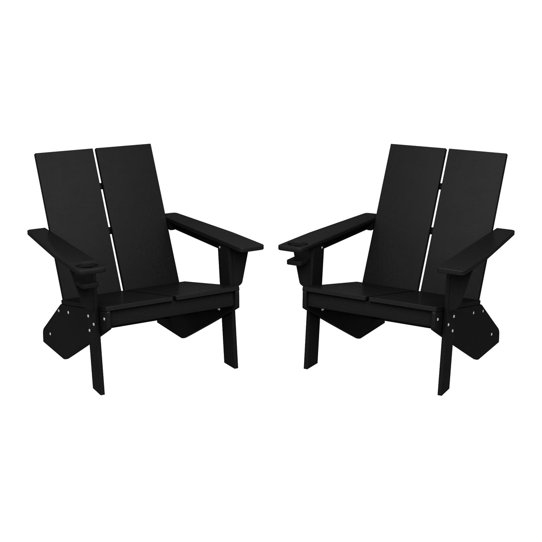 Riviera Outdoor HDPE Modern Adirondack Chair with Cup Holder (Set of 2)