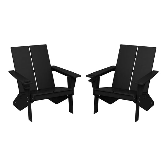 Riviera Outdoor HDPE Modern Adirondack Chair with Cup Holder (Set of 2)