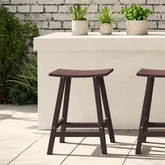 Malibu 24 inch counter height bar stool in Dark Brown styled outdoors